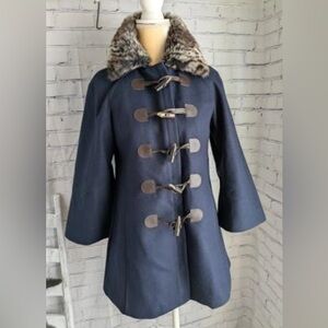 Anthropologie Elevenses Melton Toggle Coat with removable fur trim